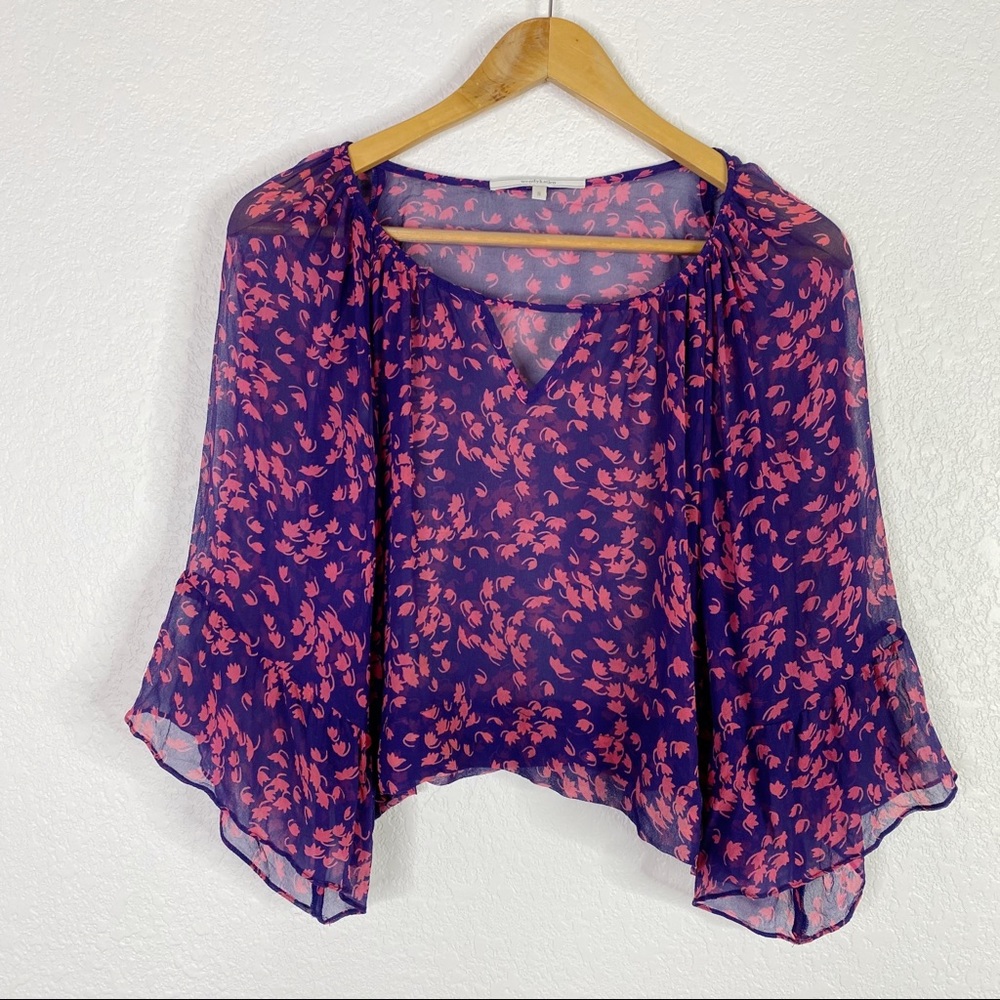 Wendy Katlen Blue Pink Floral Silk Sheer Blouse - Picture 5 of 12